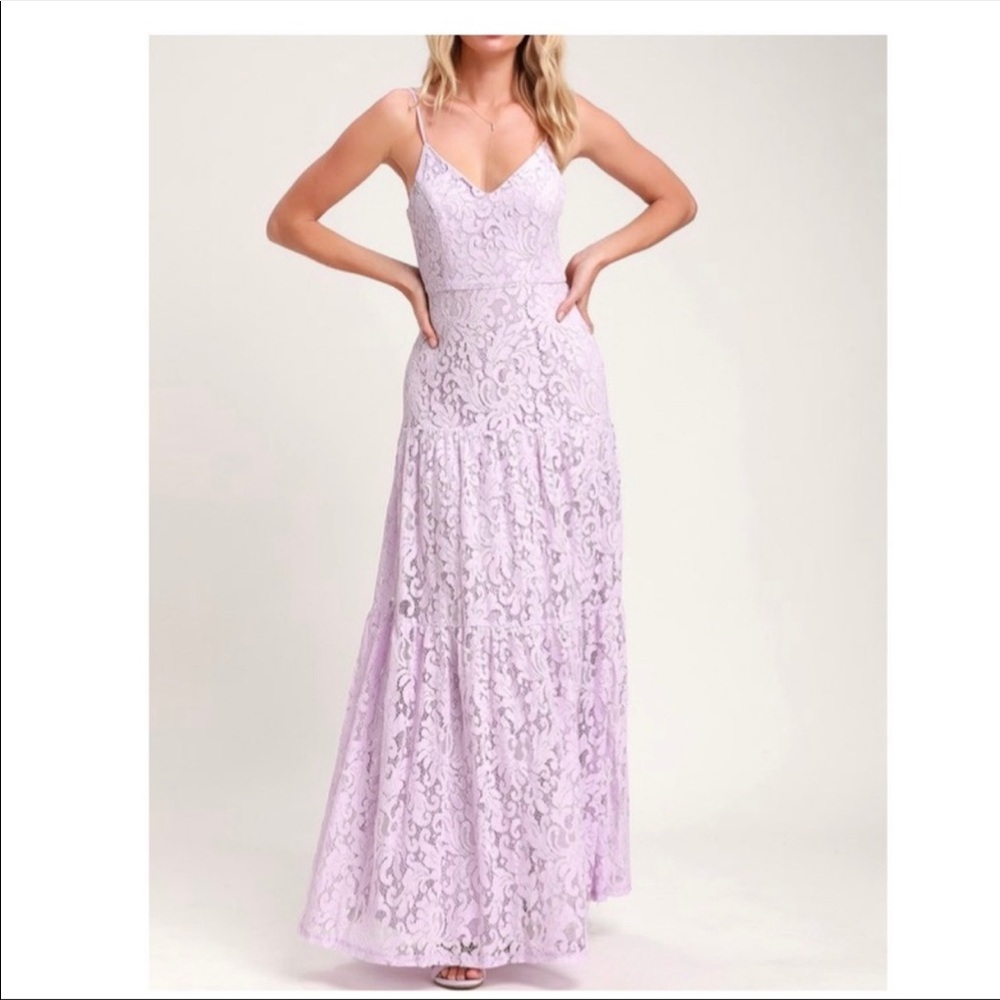 Lulus lavender lace floor length dress